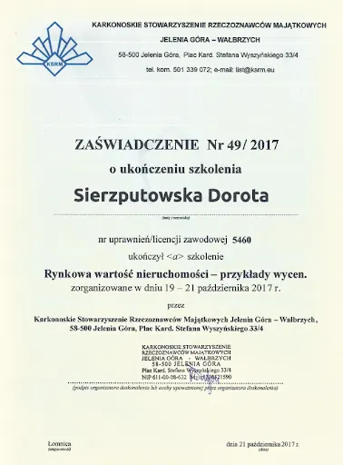 Wycena Nieruchomość Rzeczoznawca Majątkowy dr Dorota Sierzputowska